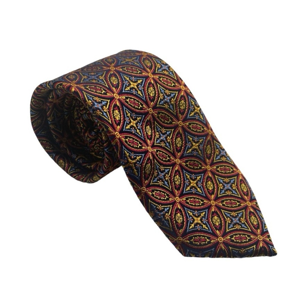 Haines‎ & Bonner Vintage Silk Tie Unisex Red/Blue/Yellow Geometric London